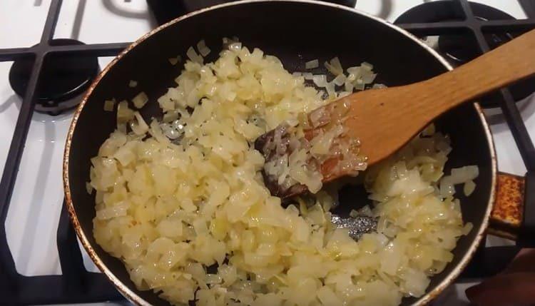 Fry the onion until golden brown.