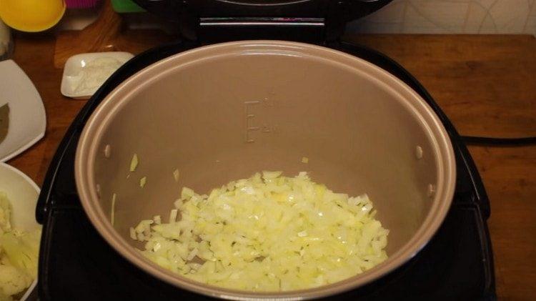 In a bowl of a multicooker in vegetable oil, fry the onions.