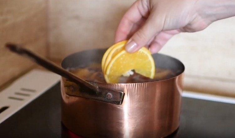 Add the orange, cinnamon.