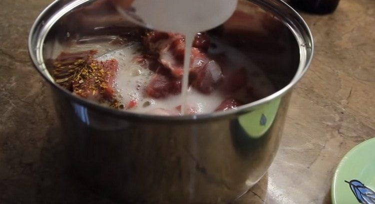 Add beer to the meat.