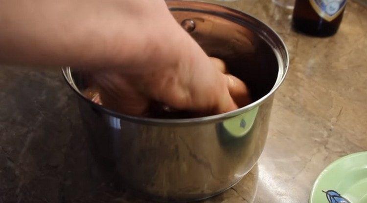 Mix the meat thoroughly.