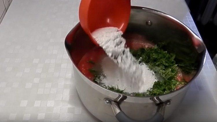 We also add vegetable oil, sugar and salt.