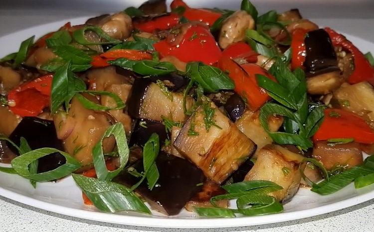 Eggplant salad with mushrooms is ready