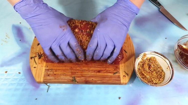 For cooking, grease the meat with dressing