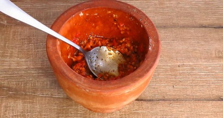 To prepare the dish, prepare the marinade in a mortar