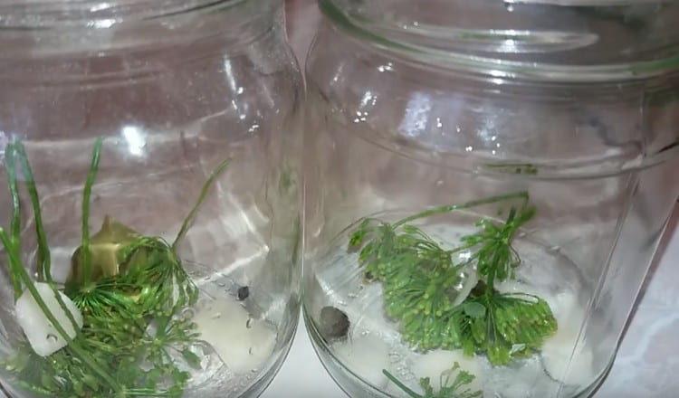 Add the garlic plate to the jars.