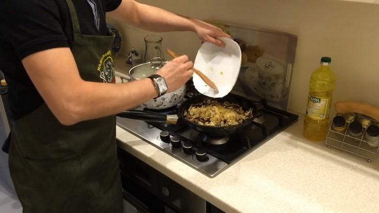 Delicious fried mushrooms with onions
