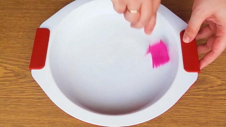 To make a cake, grease the mold