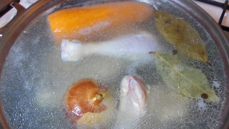 Boil the broth for cooking