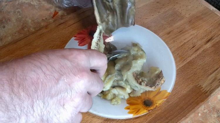 Prepare the eggplant for cooking.