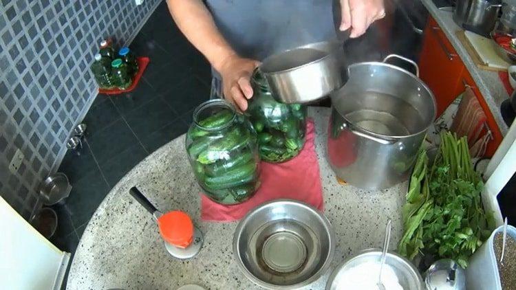 To prepare the dish, fill the cucumbers with water