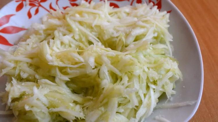 Cooking pancakes from zucchini with minced meat