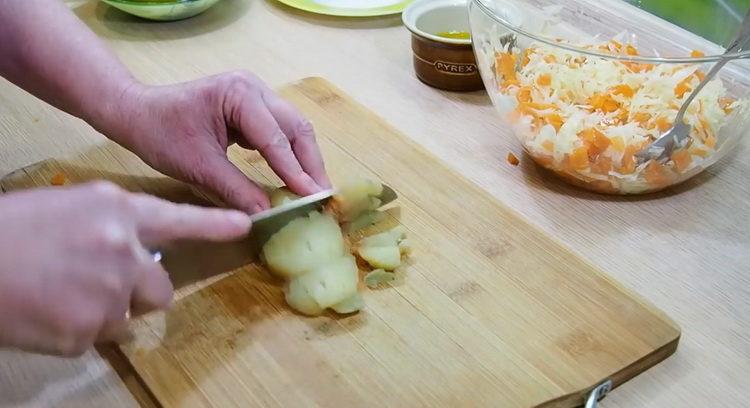 To prepare a salad, chop the potatoes