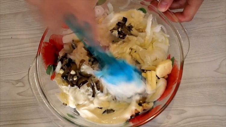 Add mayonnaise to make a salad