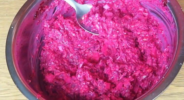 Delicious, tender and hearty beetroot salad with cheese