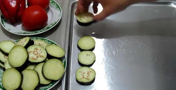 put eggplant on a baking sheet