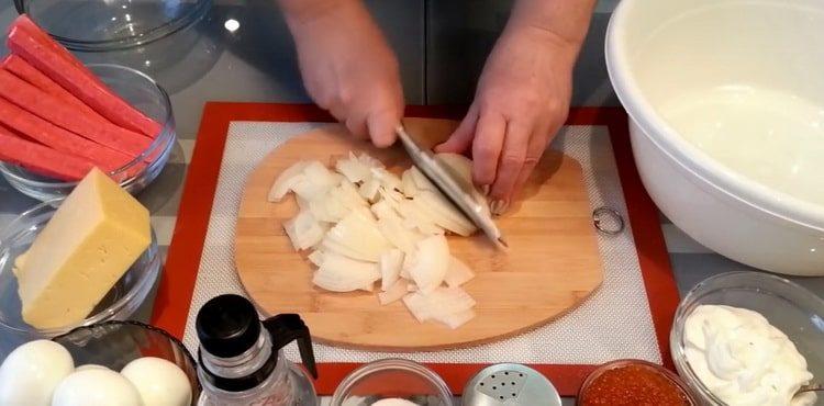Cooking a salad with calamari and crab sticks recipe