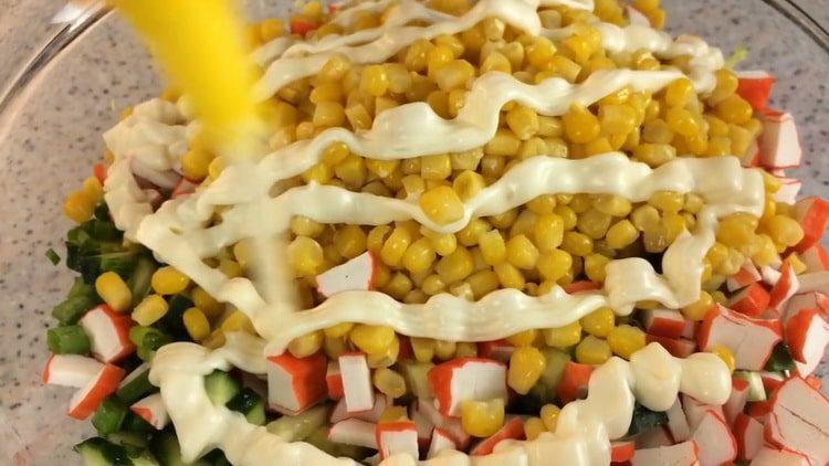 salad with crab sticks and cabbage