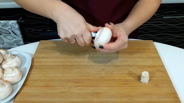Cooking stuffed mushrooms in the oven with cheese