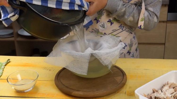 Strain the broth for cooking