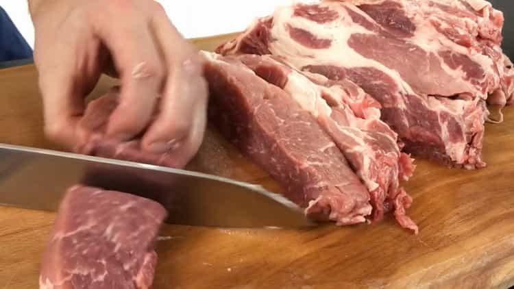 Cooking kebab in a pork oven on a baking sheet