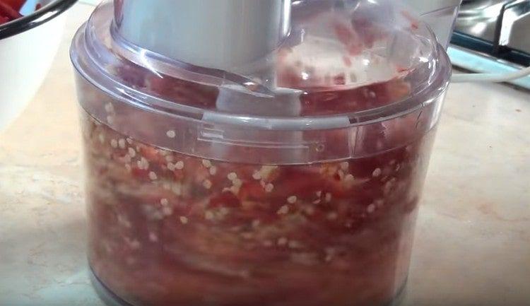 Grind the pepper with a blender.