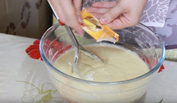 Last add baking powder to the dough.