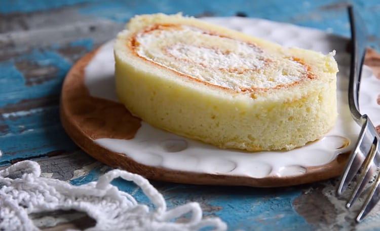 Soaked biscuit roll cut into pieces and try!