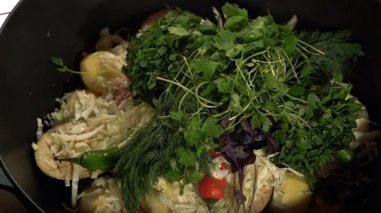 Add a bunch of basil, dill, parsley, cilantro.