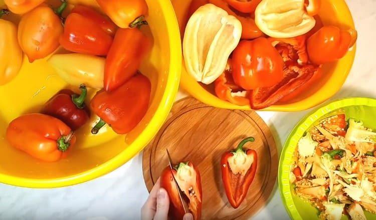 peppers are cleaned from seeds and stalks.