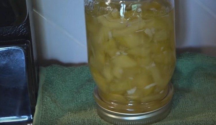 such zucchini jam with lemon and orange is perfectly stored.