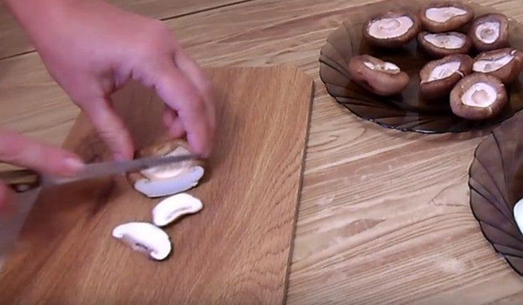 Mushroom caps cut into plates.