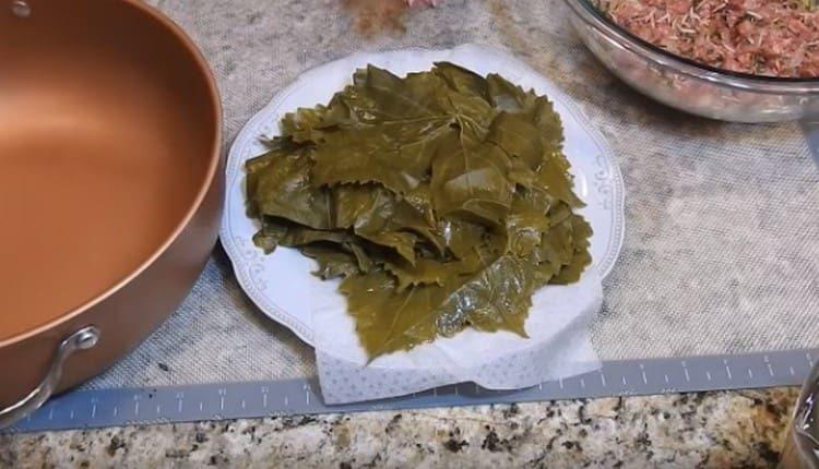 Leaves of grapes need to be scalded with boiling water.