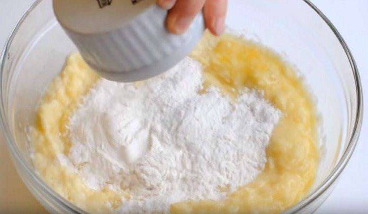 Add salt, spices, flour.