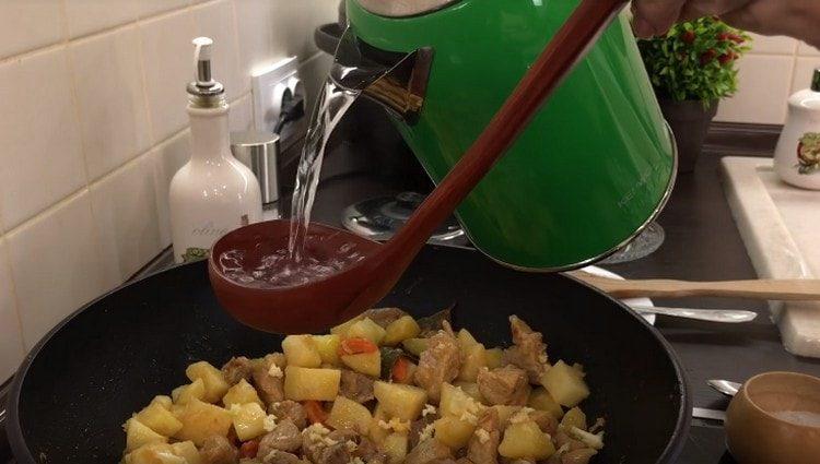 Dissolve salt in a ladle of water and add to the dish.