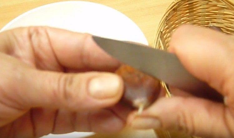 Be sure to cut the peel on chestnuts.