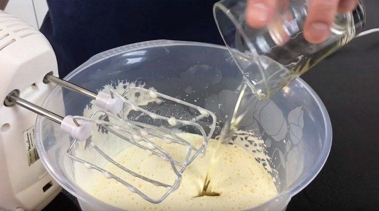 In a lush egg mass we drive vegetable oil.