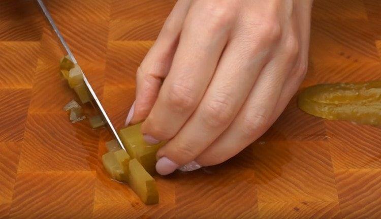 dice pickled cucumbers.