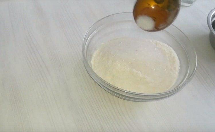 Add salt and sugar to the flour.