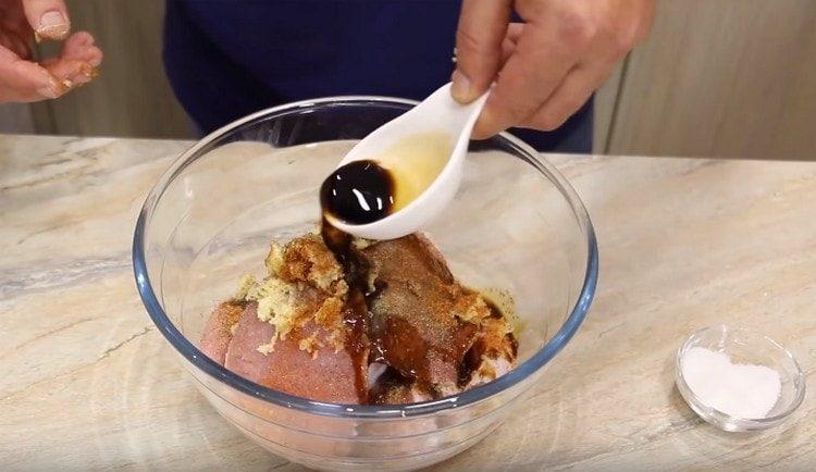 Add soy sauce and mix the meat.