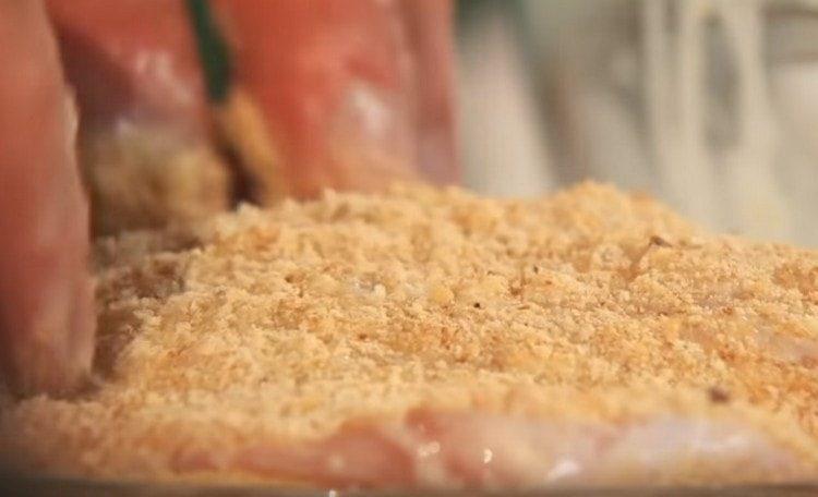 Dip chops in batter, then breading in breadcrumbs.