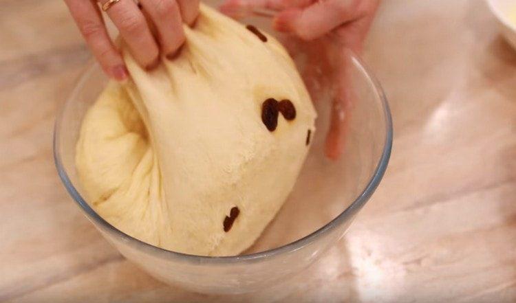 We crumble the rising dough.