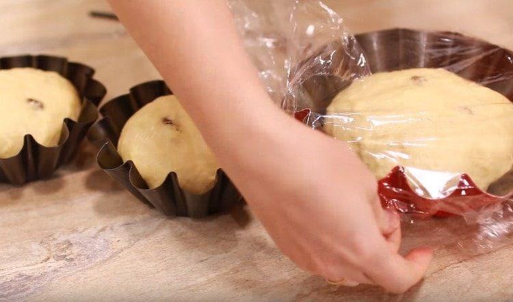 We cover the forms with blanks with a film and let them rise.