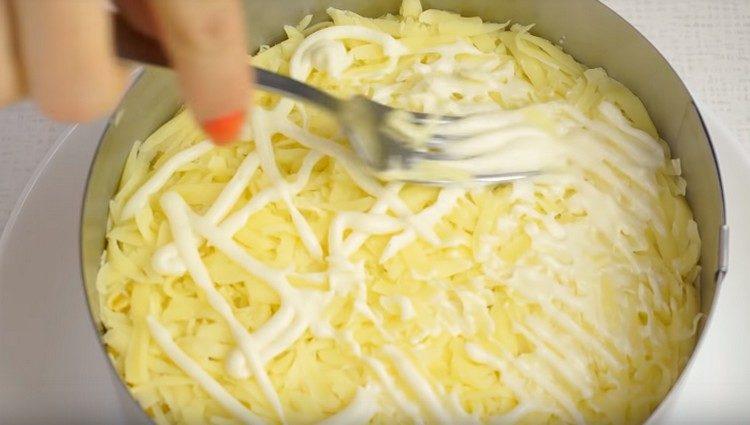 Then a layer of cheese and mayonnaise again.