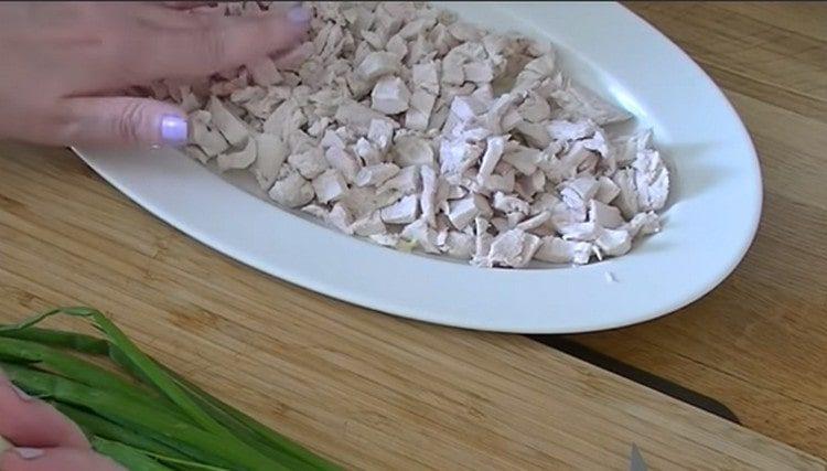 The first layer of salad will be chicken.