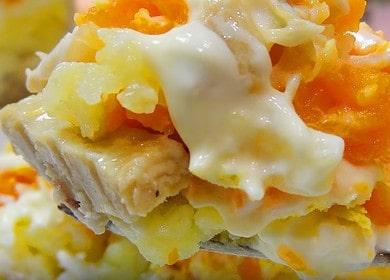 Classic Mimosa salad  with saury