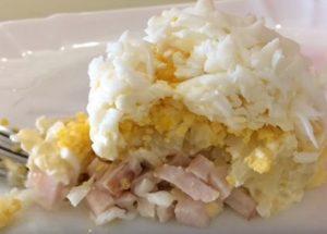 We prepare a delicious puff salad with smoked breast according to a step-by-step recipe with a photo.