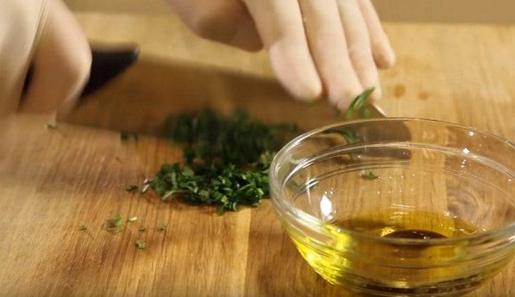 Grind the basil and add to the salad dressing.