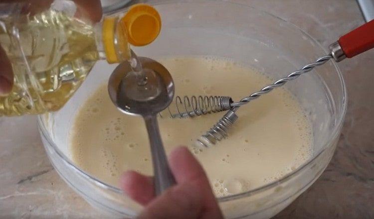 Add vegetable oil to the dough.