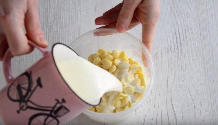 Pour chocolate with hot cream.